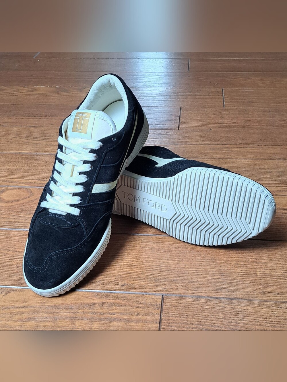 Tom Ford Jackson Suede Low Top Sneakers Black White Men's 11.5 Italy